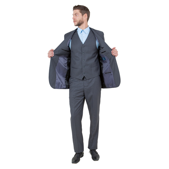 Modern Fit 3pc Wool Mens Suit Set by ZeGarie, Dark Grey - Picture 3 of 6